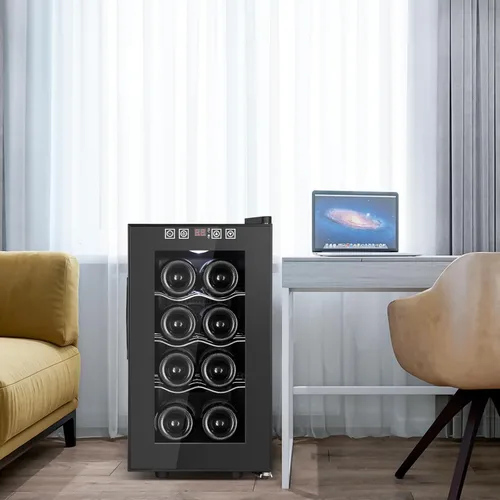 Vista 8 de Refrigerador Enfriador de Vinos de 8 Botellas, Refrigerador Pequeño de Vino, Mini Refrigerador de Vino de Encimera con Puerta de Vidrio, Bodegas