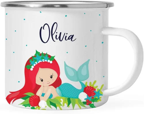 Vista 12 de Andaz Press Taza de café de acero inoxidable con nombre personalizado de 11 onzas para niños, diseño de sirena festiva, 1 paquete, taza de Navidad