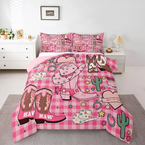 Vista 27 de Ropa de cama con estampado de vaca marrón tamaño individual, juego de edredón rústico de piel de vaca con calavera de vaca, relleno de edredón