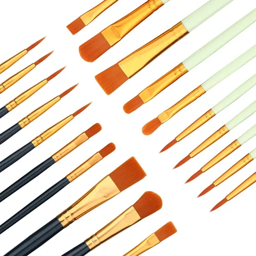 Vista 7 de Juego de 20 pinceles de pintura negra y rosa, pinceles de nailon para óleo, acuarela y pintura acrílica, ideal para lienzo, rock y arte de uñas
