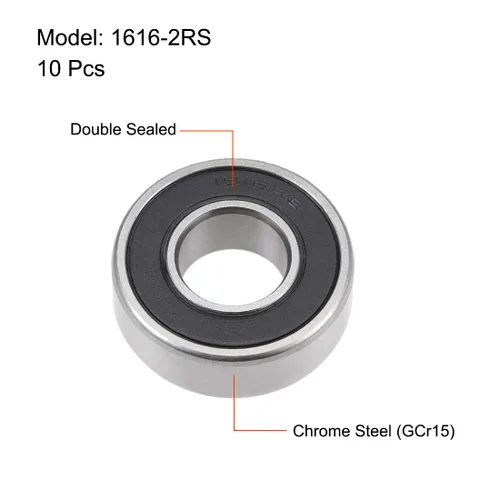 Vista 2 de uxcell 1616-2RS Rodamiento de bolas de ranura profunda Rodamientos de palanca Z2 sellados de 1/2 pulgadas x 1-1/8 pulgadas x 3/8 pulgadas, 10