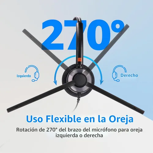 Vista 4 de IPD Auriculares de teléfono IPH-160 con micrófono con cancelación de ruido para oficina y centro de llamadas. Compatible con teléfonos fijos Polycom