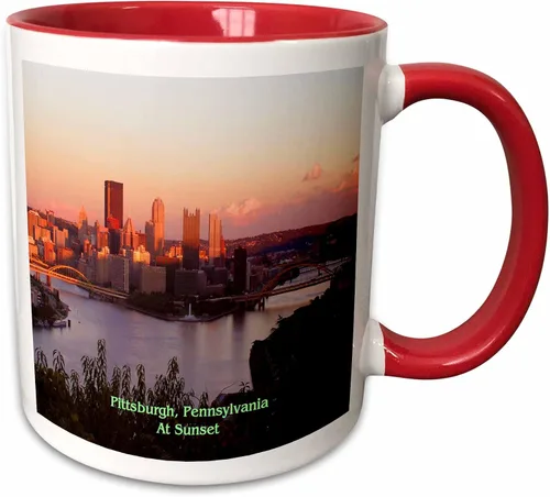 Vista 9 de 3dRose mug_55311_4 "Pittsburgh Skyline At Sunset" - Taza negra de dos tonos, 11 onzas, multicolor Blanco