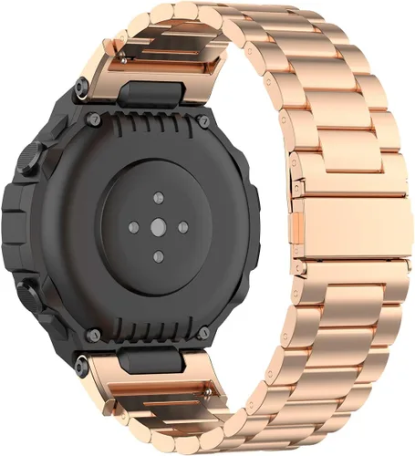 Vista 2 de FitTurn Compatible con las correas Amazfit T-Rex, pulsera elegante de repuesto de acero inoxidable sólido, correa ajustable de metal con Negro