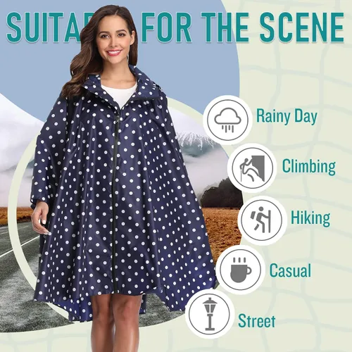 Vista 2 de SaphiRose Unisex Rain Poncho Raincoat Hooded for Adults Women with Pockets