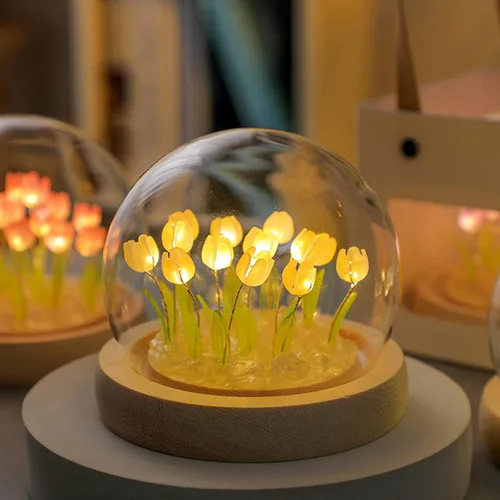 Vista 9 de Lámpara de mesa LED de tulipán, hecha a mano, luz nocturna de tulipán hecha a mano, lámpara LED de tulipán, adorno de escritorio de regalo, adorno