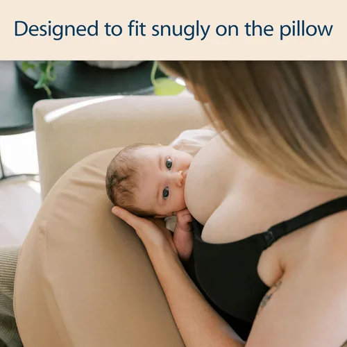 Vista 5 de Dr. Brown's Funda de almohada con soporte para regazo de lactancia y alimentación con biberón, tela cepillada suave, beige suave