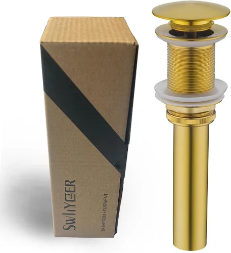 Vista 8 de Desagüe desplegable para lavabo de baño con desbordamiento, tapón de tocador de lavabo dorado oscuro cepillado, tapón de estilo rebote de latón