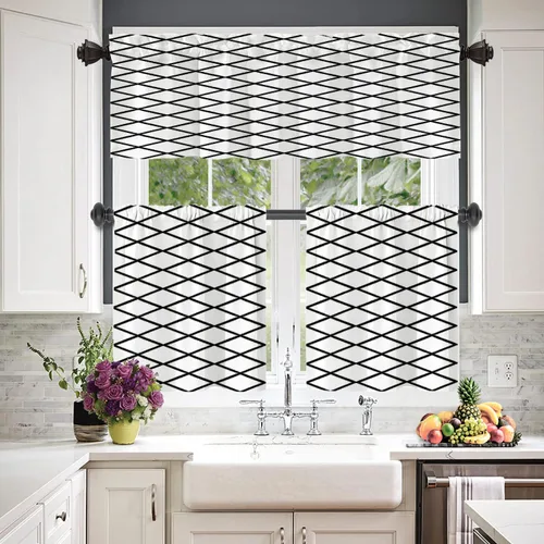 Vista 8 de Cortinas opacas de poliéster multicapa para cafetería, con diseño de diamantes, 2 unidades, 26 x 24 pulgadas