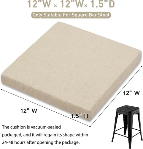 Vista 2 de baibu Juego de 2 cojines cuadrados de espuma viscoelástica de 12 pulgadas, diseño de doble capa con lazos, cojín cuadrado para silla para taburetes