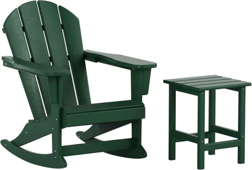 Vista 30 de Malibu - Sillas mecedoras Adirondack para patio al aire libre con juego de mesa auxiliar, gris