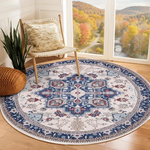 Vista 260 de OPPODREAM Alfombras suaves, pequeñas y lavables con parte trasera antideslizante, alfombra de cachemira sintética de pelo bajo, 2 x 3 pies, azul
