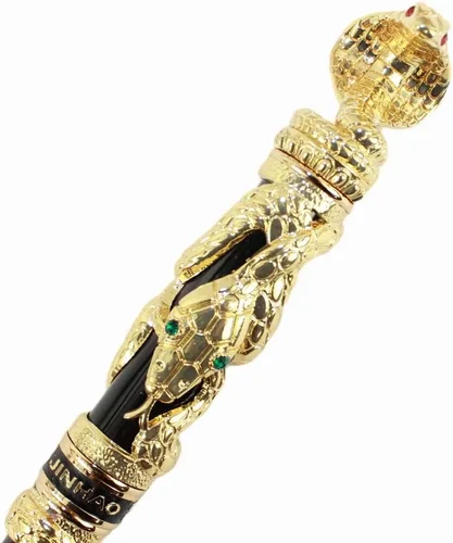 Vista 6 de Gullor Pluma Estilográfica Negro y Plata Antigua Serpiente Patrón 3D (dorado y negro)