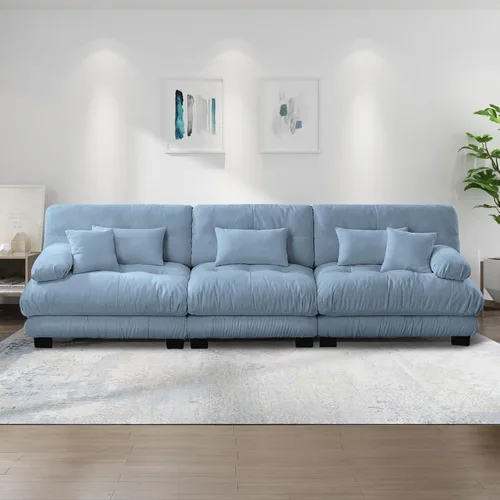 Vista 14 de Reposapiés Otomano Tapizado de Terciopelo con Cojín para Sofá Seccional Sofá 300 libras para Sala de Estar (Beige)