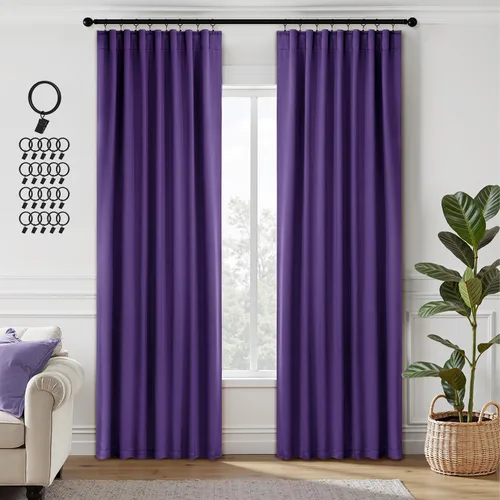 Vista 24 de ANRODUO Juego de 2 cortinas con bloqueo de luz del 99%, cortinas de 84 pulgadas de largo, cortinas negras para dormitorio, cortinas con aislamiento