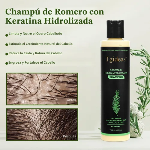 Vista 2 de Tgideas Champú orgánico para el crecimiento del cabello de romero para mujeres y hombres, champú natural espesante y fortalecedor con queratina