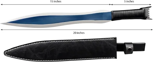 Vista 2 de Espada medieval con hoja de acero azul y funda de cuero, 24 pulgadas