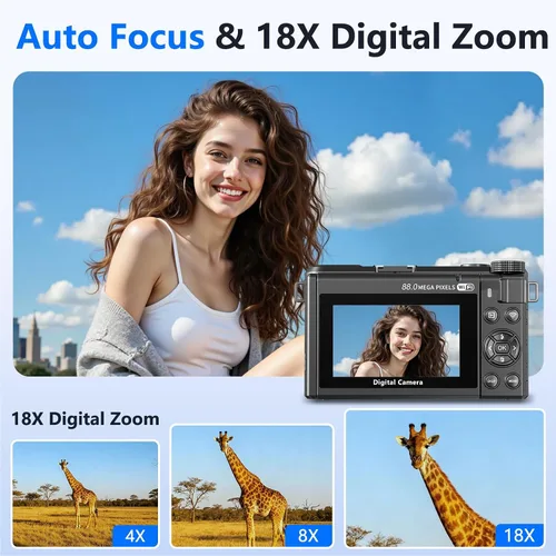 Vista 3 de Cámara digital 8K para fotografía, cámara de vlogging WiFi HD de 88MP para Pavonado