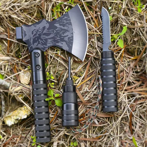 Vista 5 de LIANTRAL Hacha de campamento de supervivencia, hacha táctica plegable con martillo, funda de nailon para aventuras al aire libre