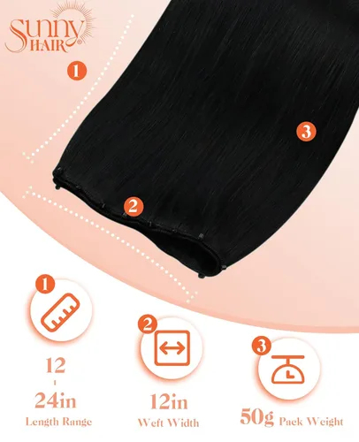 Vista 7 de Sunny Hair Trama doble negra del negro de las extensiones del pelo humano
