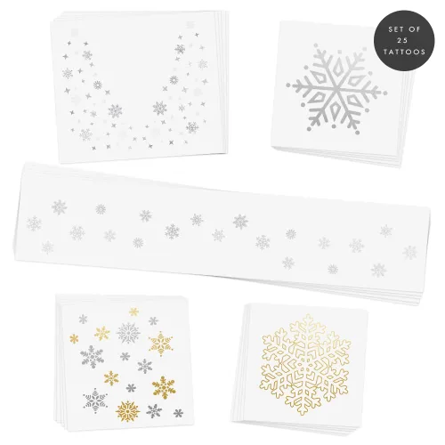 Vista 8 de El juego variado Winter Wonderland de FlashTattoos cuenta con 25 tatuajes de fiesta inspirados en las fiestas, impermeables, metálicos dorados