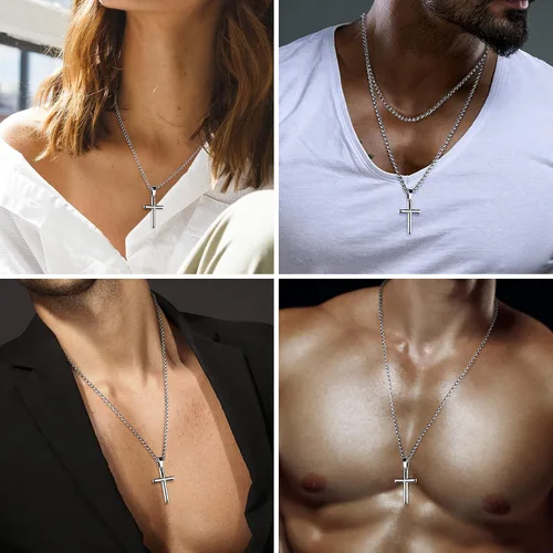 Vista 5 de Jstyle Collar de cruz para hombre, colgante de cruz de plata de ley con cadena Rolo para hombres y mujeres, 16-24 pulgadas, Circonia cúbica