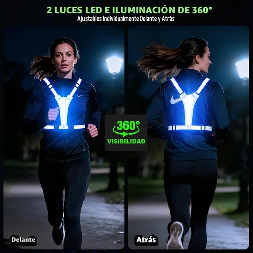 Vista 5 de Chaleco reflectante para correr con luz LED, chaleco reflectante recargable de alta visibilidad Bule