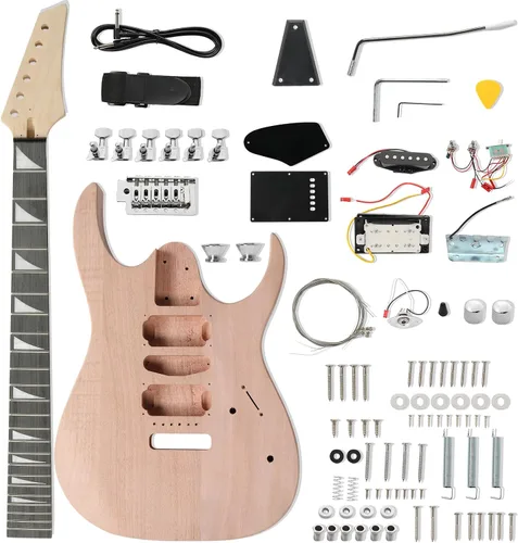 Vista 10 de Ktaxon Kit de guitarra eléctrica DIY con cuerpo de caoba, color de madera Color de madera de llama