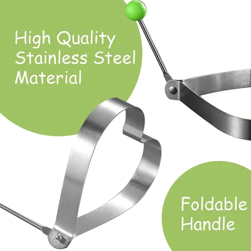 Vista 2 de Anillo de molde de huevo frito, 9 anillos de molde para panqueques de huevo con mango aislado, acero inoxidable, 9 anillos de huevo moldeadores