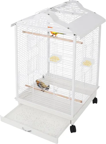 Vista 19 de 38in Rolling Bird Cages with Wheels and Pull-Out Tray(White)