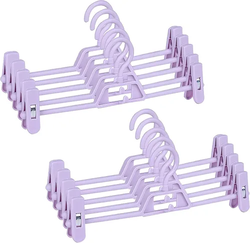 Vista 9 de Paquete de 10 perchas de plástico para pantalones con clips, colgador de faldas que ahorran espacio con clips giratorios y ajustables de 360°