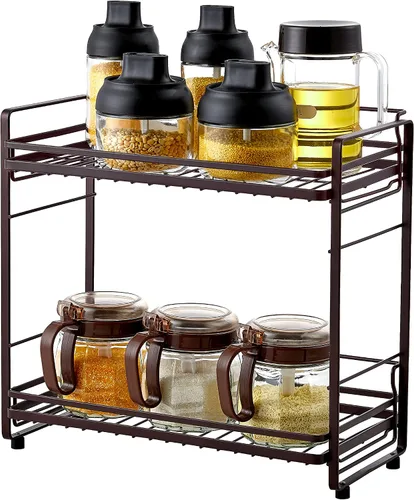 Vista 9 de zccz Organizador de baño de 2 niveles, ideal como organizador de encimera de cocina o baño, organizador de maquillaje con acabado negro
