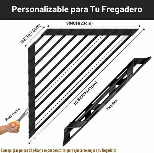 Vista 2 de HANZENMA Estante triangular para fregadero, estante multifuncional sobre la encimera, esterilla plegable para secar el fregadero, resistente al Negro