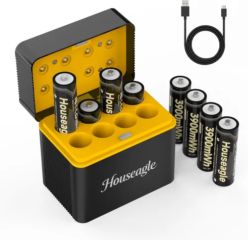 Vista 9 de Paquete de 12 baterías AA recargables de litio con cargador, 1.5 V 3900 mWh