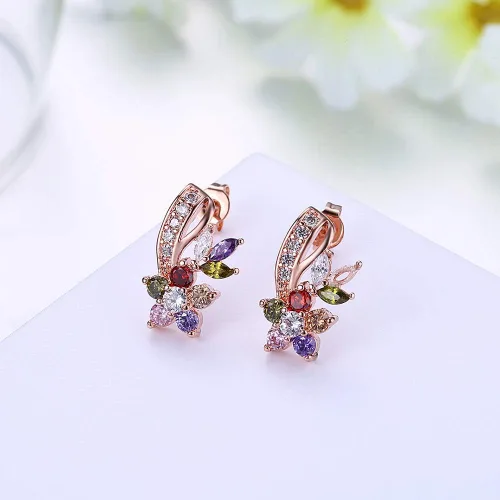 Vista 4 de Milanluna Aretes de plata de ley chapados en oro rosa, con circonita cúbica colorida y mariposa, hipoalergénicos, delicados aretes para mujer