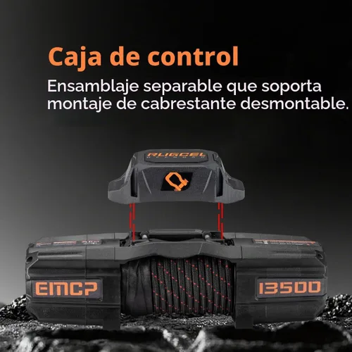 Vista 2 de RUGCEL WINCH Cabrestante EMCP de 12V 13500lb Nuevo Cabrestante Eléctrico Impermeable de Cuerda Sintética para Jeep con Hawse Fairlead, Control