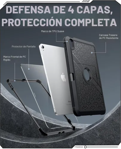 Vista 4 de MoKo Funda para iPad (A16) de 11ª/10ª generación 2025/2022, resistente a prueba de golpes, doble capa protectora de cuerpo completo, protector