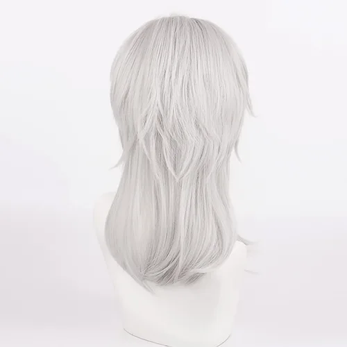 Vista 4 de XiongXiongLe Peluca de Halloween, cosplay, anime Demon Slayer Uzui Tengen, peluca media corta de color blanco plateado para hombre, pelucas