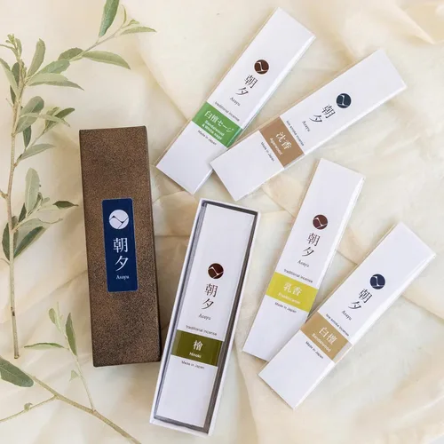 Vista 6 de Asayu Japan Variedad de varillas de incienso - 5 fragancias naturales, 20g, 100% hechas en Japón Paquete de muestra de incienso - para yoga