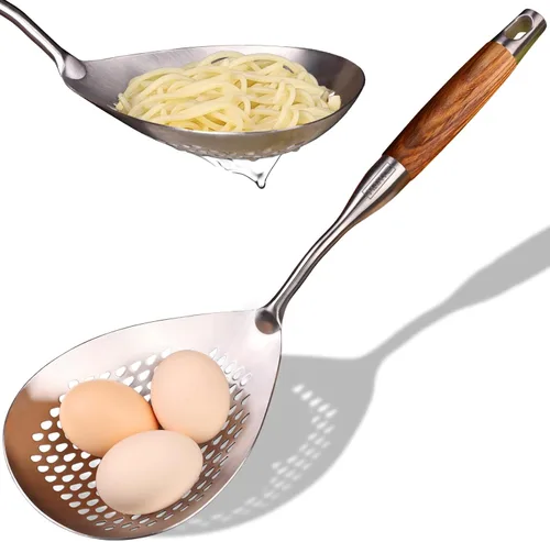 Vista 18 de Skimmer - Cuchara ranurada de acero inoxidable 304 de 16.5 pulgadas para pasta y araña, cuchara para cocinar y freír, cuchara coladora de metal
