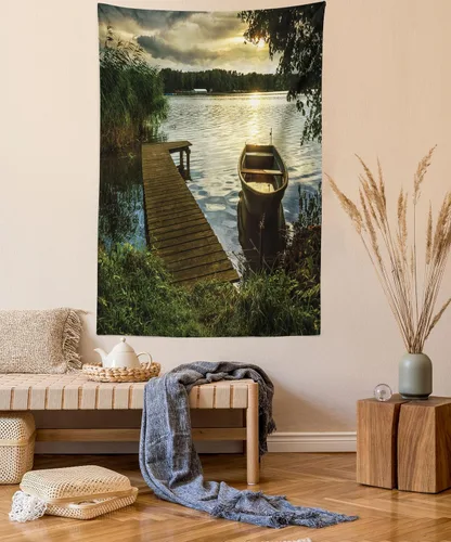 Vista 47 de Lunarable Tapiz japonés, Geisha joven en kimono con maquillaje oriental tradicional de Sakura, decoración de tela para colgar en la pared