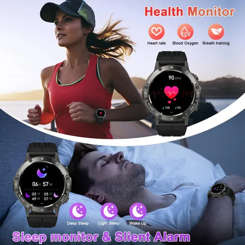 Vista 3 de Reloj inteligente para hombre, rastreador de ejercicios Militar hacer respuesta llamada, correr, relojes digitales para hombre, resistente al agua