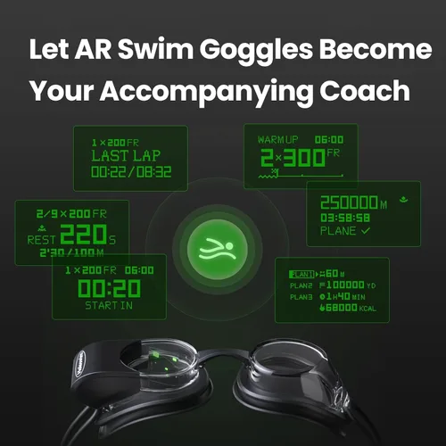 Vista 2 de Holoswim Gafas de natación inteligentes 2S, pantalla digital de datos en tiempo real, gafas inteligentes AR con aplicación de análisis de datos AI