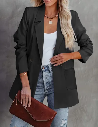 Vista 2 de Blazers casuales para mujer, cárdigan de gran tamaño, frente abierto, manga larga, para trabajo, oficina, tallas S-XXL