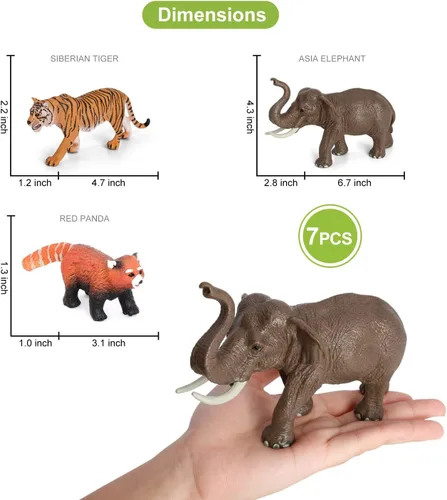 Vista 5 de Volnau Figuras de animales de safari, 7 piezas de figuras de Asia para niños pequeños, decoración de Navidad, regalo de preescolar, paquete