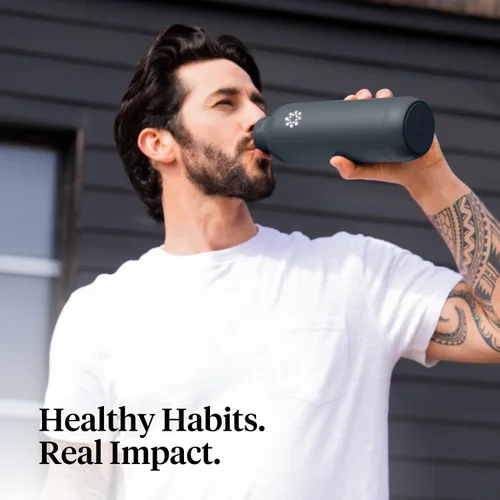 Vista 5 de Lifefactory Botella deportiva aislada al vacío de acero inoxidable de 24 onzas, carbono
