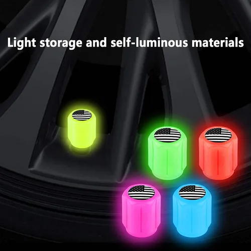 Vista 4 de 20 tapones fluorescentes para válvulas de neumáticos, tapones luminosos para válvula de aire de rueda de automóvil, accesorios de decoración