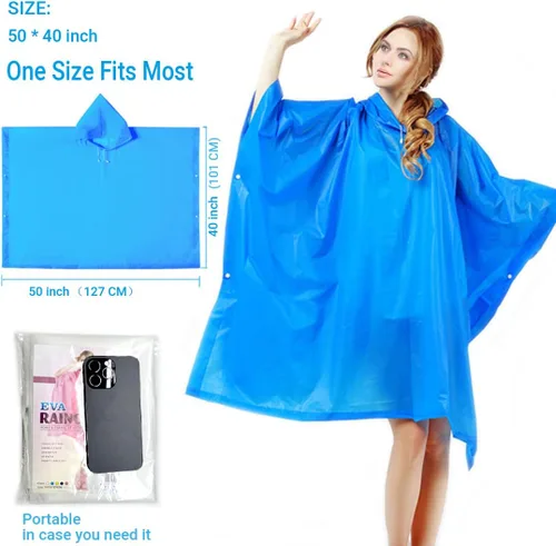 Vista 5 de 4 Pack Rain Ponchos for Adult,Reusable Raincoat Rain Jacket Rainwear Women Girls,Camping,Hiking,Travel Rain Gear