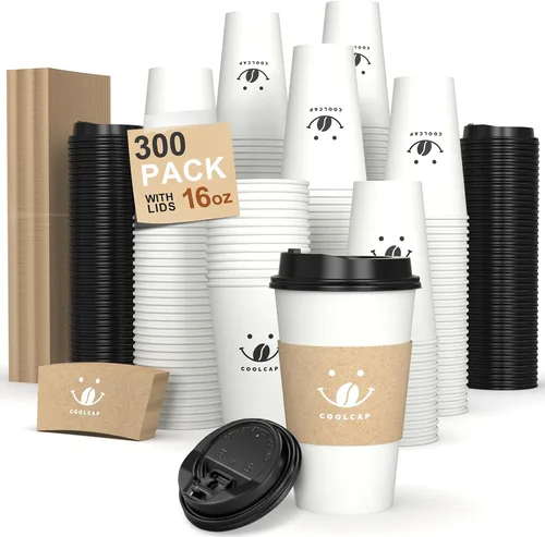 Vista 10 de Paquete de 100 tazas de café desechables de 8 onzas, tazas de papel desechables de color marrón a granel, tazas de café para té caliente, chocolate