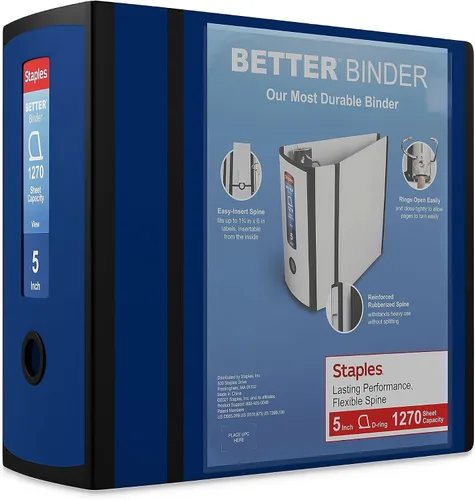 Vista 36 de Carpeta con anillos en forma de "D" de 1 pulgada para mejor visualización Staples, Negro